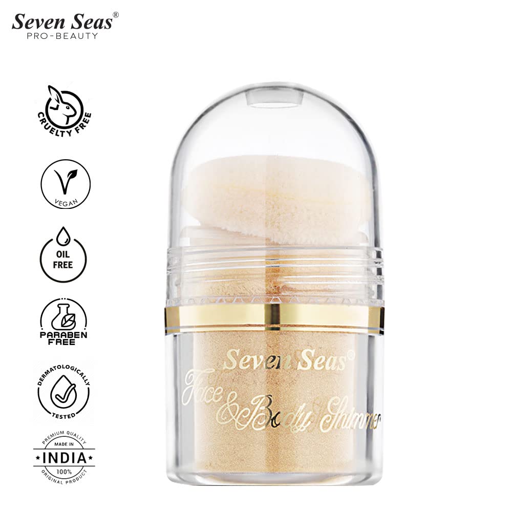 Seven Seas Body & Face Shimmer Highlighter Powder Pigments | For Eyes & Face Makeup | Shimmery Effect, Glitter, Duo-Chrome, Metallic, Intense Pigmentation | Product Used as Highlighter (Buttermilk)