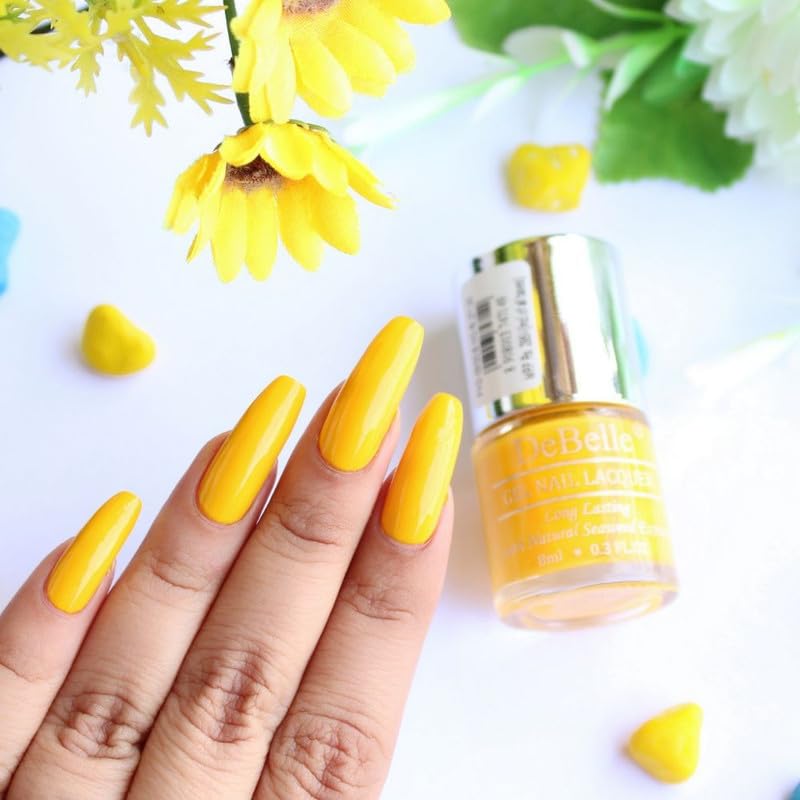 DeBelle Gel Nail Finish Polish Caramelo Yellow(Yellow), 8 Ml - Enriched With Natural Seaweed Extract, Cruelty Free, Toxic Free