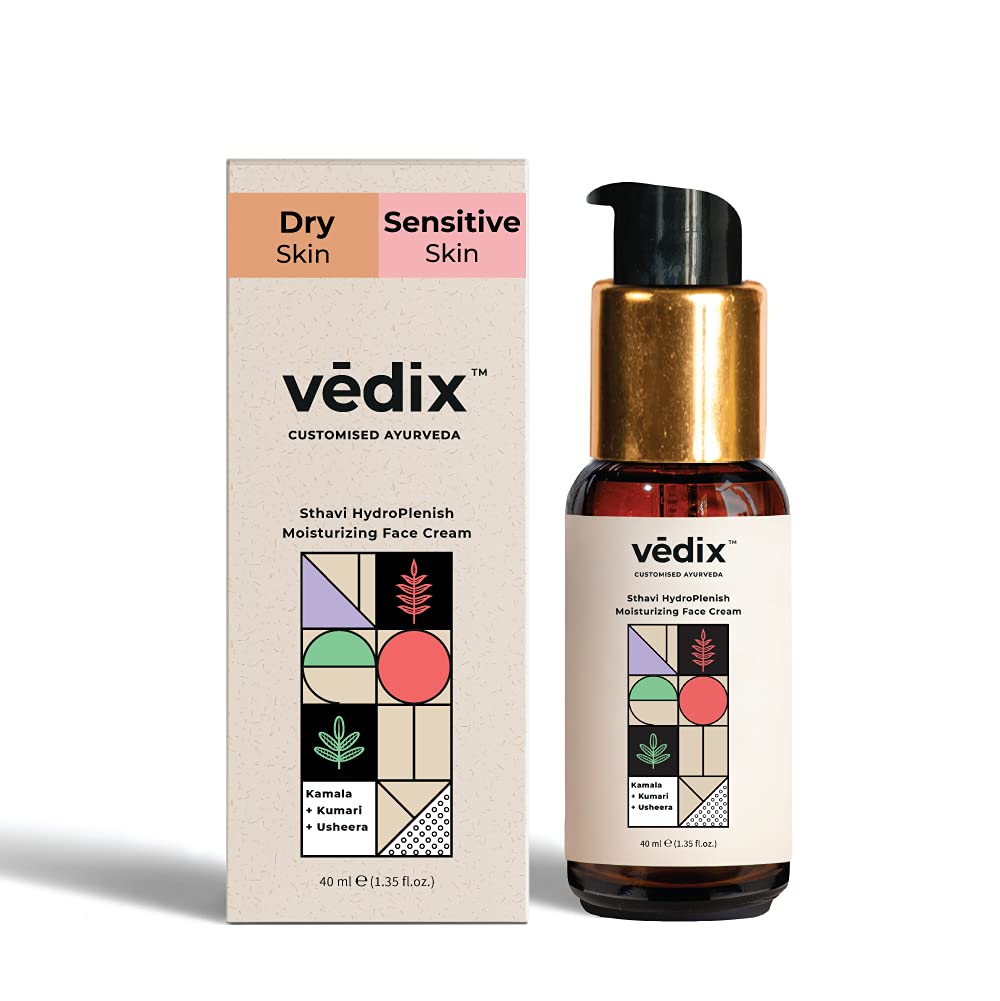 Vedix Sthavi HydroPlenish Moisturizing Face Cream For Dry/Sensitive Skin With Lotus, Aloe Vera and Usheera l Customized Ayurvedic Face Moisturizer - 40 ml