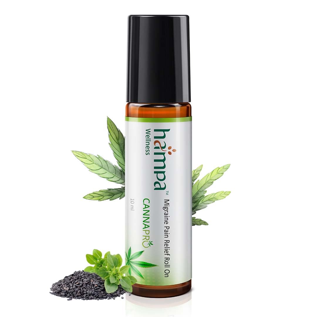 Hampa Hemp Migraine Pain Relief Roll-On | Ayurvedic Oil for Tension, Headache & Migraine with Vijaya, Peppermint & Eucalyptus Oils | Fast-Acting, Natural, Cooling, Non-Sticky | 10ml Travel-Friendly