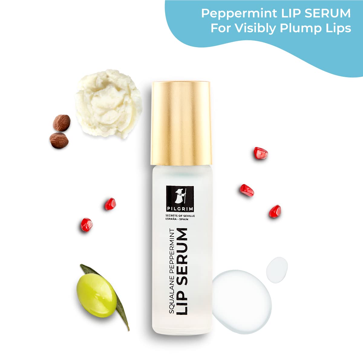 Pilgrim Squalane Lip Serum (Peppermint) with roll-on for Visibly Plump Lips(Pack of 2)| Hydrating Lip serum for dark lips | Lip serum with Shea Butter & Pomegranate for plump & soft lips |Men & Women.