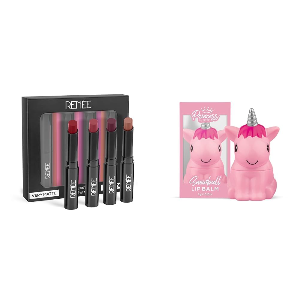 RENEE Very Matte - Pack Of 4 Matte Lipsticks & Princess Snowball Lip Balm 3Gm For Pre-Teen Girls Combo