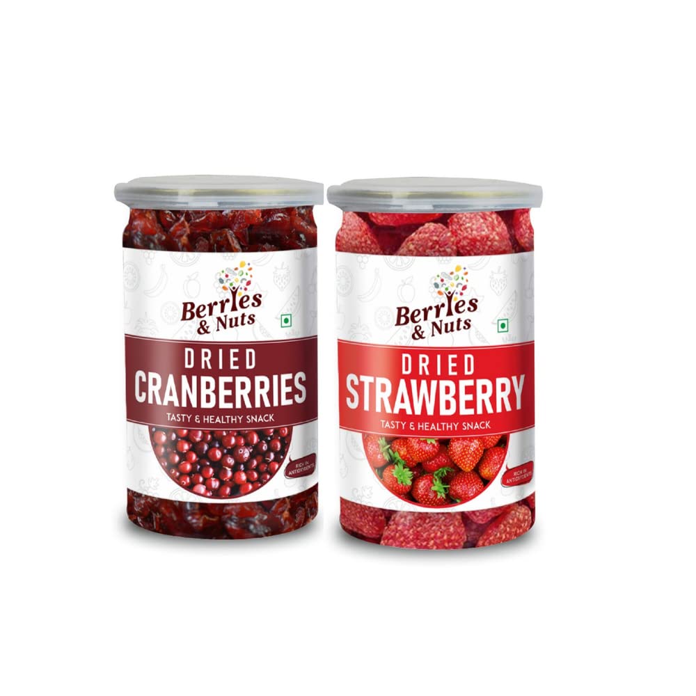 Berries And Nuts Dried Cranberry & Strawberry Combo | Cranberry 200 Grams & Strawberry 200 Grams