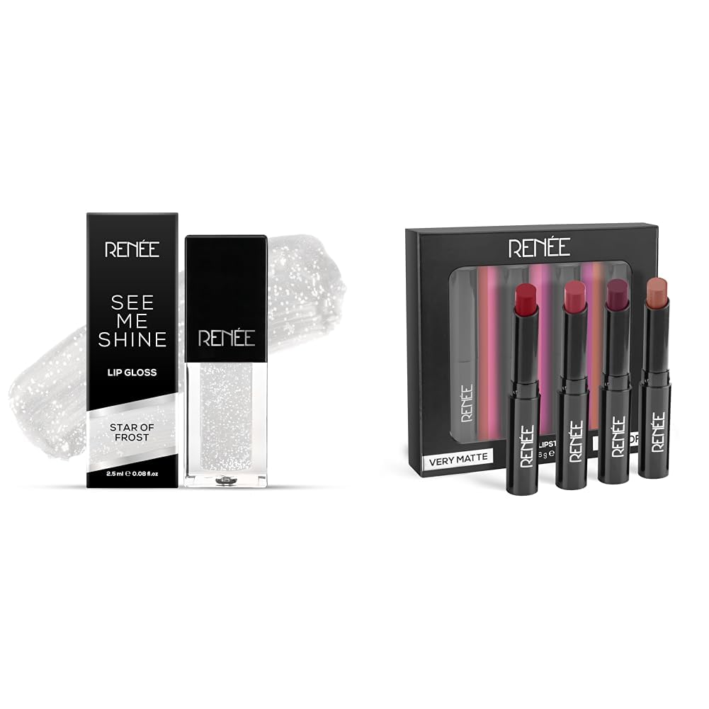 RENEE See Me Shine Lip Gloss - Star Of Frost 2.5ml & RENNE Very Matte - Pack of 4 Matte Lipsticks