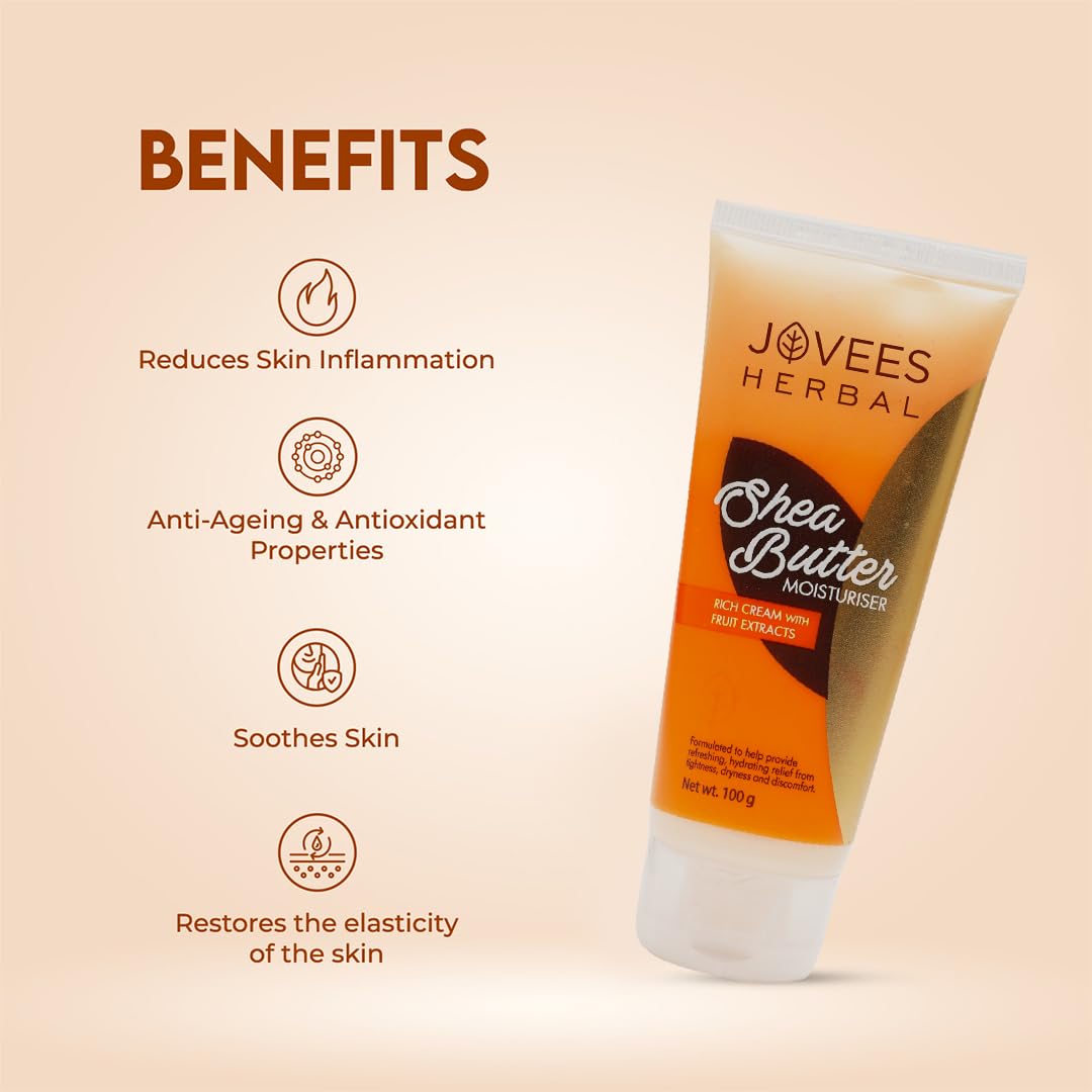 Jovees Herbal Shea Butter Moisturiser | With Shea Butter & Fruit Extracts | Reduces Skin Inflammation & Restores Hydration | For Normal & Dry Skin 100g