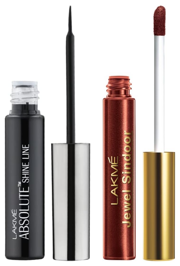 Lakmé Absolute Shine Glossy Liquid Eye Liner, Black, 4.5Ml And Lakmé Jewel Sindoor, Maroon, 4.5Ml
