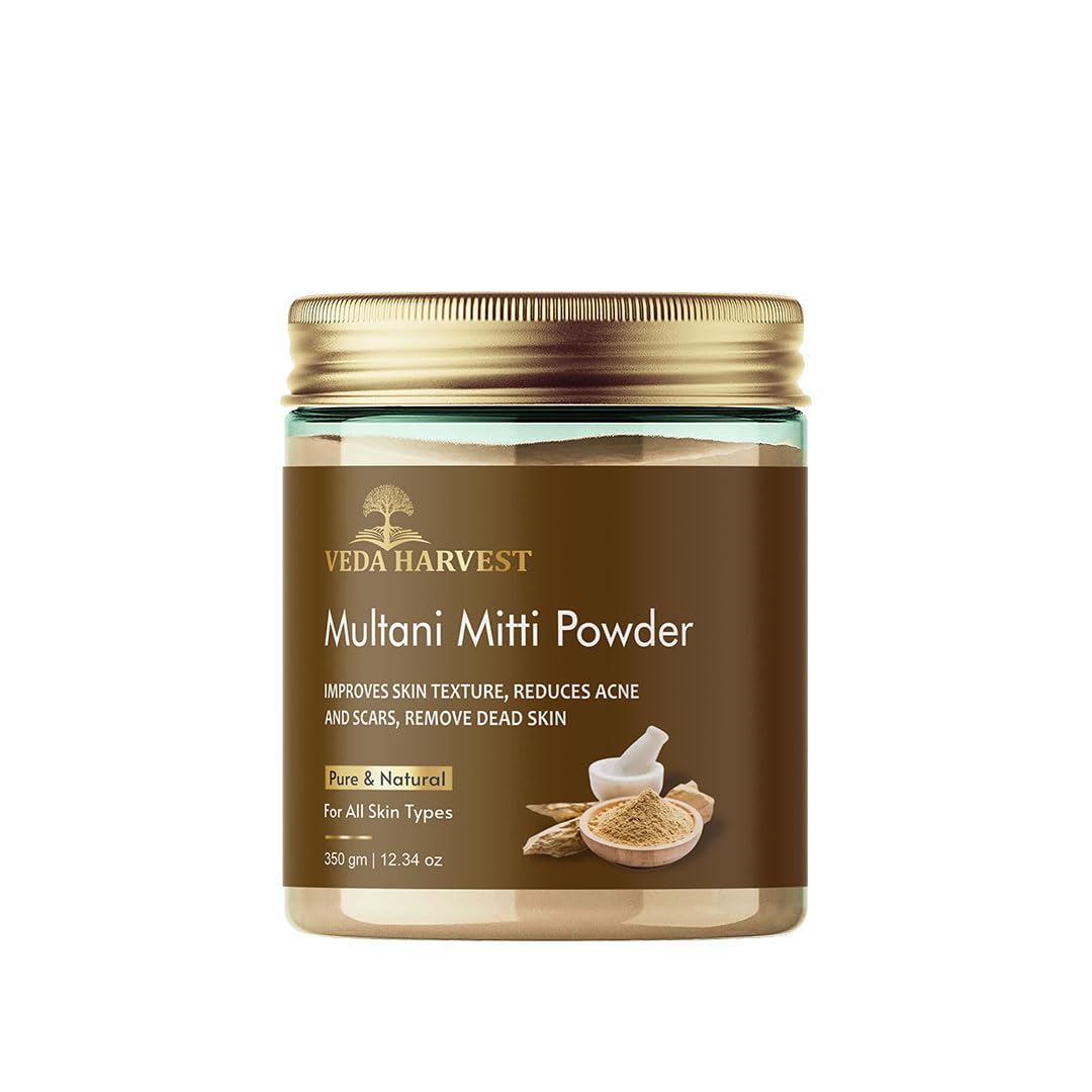 Veda Harvest Multani Mitti Powder 350g – 100% Natural Fuller's Earth & Bentonite Clay for Skin & Hair | Exfoliates, Soothes, Nourishes & Smoothens