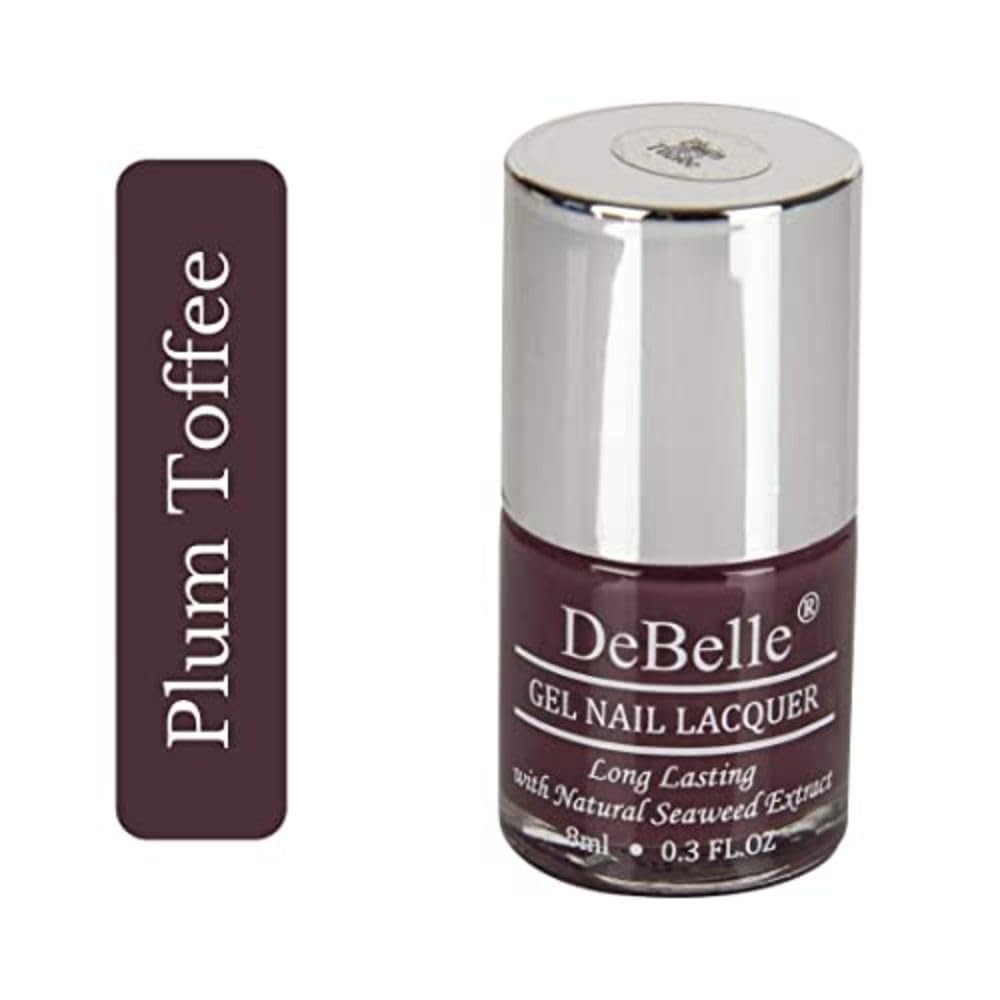 DeBelle Gel Glossy Finish Nail Polish Plum Toffee (Plum Maroon), Enriched With Natural Seaweed Extract, Cruelty Free, Toxic Free - 8 Ml