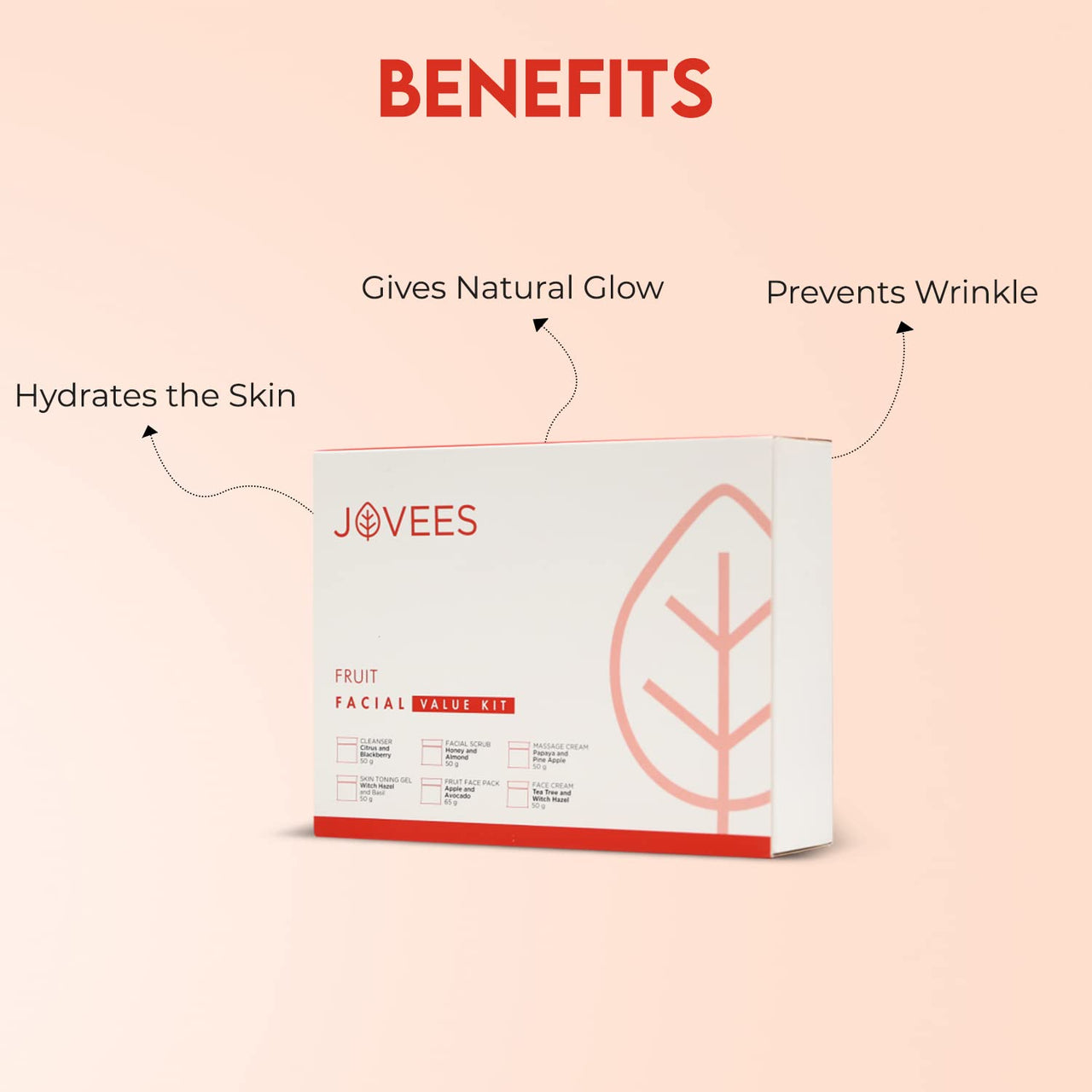 Jovees Herbal Mini Fruit Facial Kit For Hydrated Skin, Reduces Fine Lines, Tanning & Dullness With 6 Easy Step | Kit for Enhance Natural Glow 315g (Multiple Use)