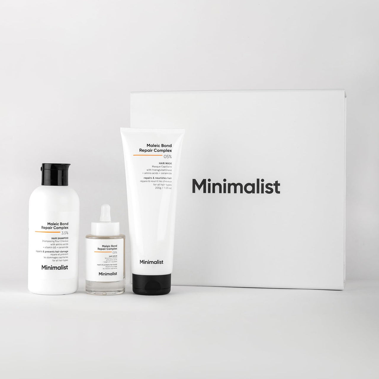 Minimalist Maleic Bond Repair Hair Care Gift Set | Hair Serum, Shampoo, Mask Trio