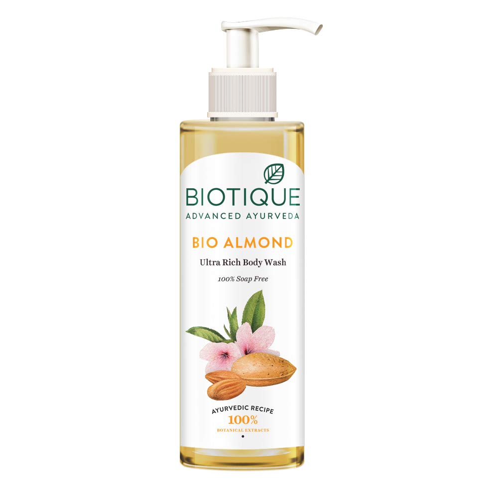 Biotique Almond Oil Ultra Rich Body Wash, Botanical Extracts, 200ml & Almond Oil Nourishing Body Soap, 150g