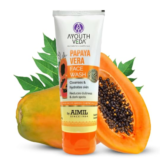 Ayouthveda Papaya Vera Face Wash with Real Papaya Extract | Deep Cleanser for Dry to Normal Skin | Removes Dullness, Dark Spots, & Impurities | Sulfate-Free Gentle Formula | (100 g)