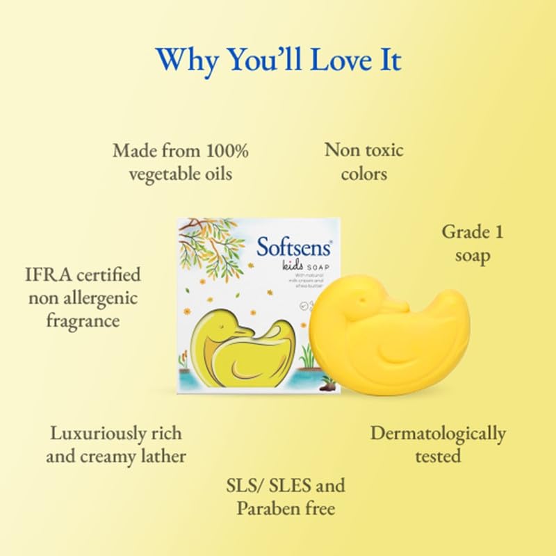 Softsens Kids Lucky Duck Grade 1 Soap| Infused Shea Butter & Milk Cream |Dermatologist Tested| Shape Soap (Pack of 4,75g each)