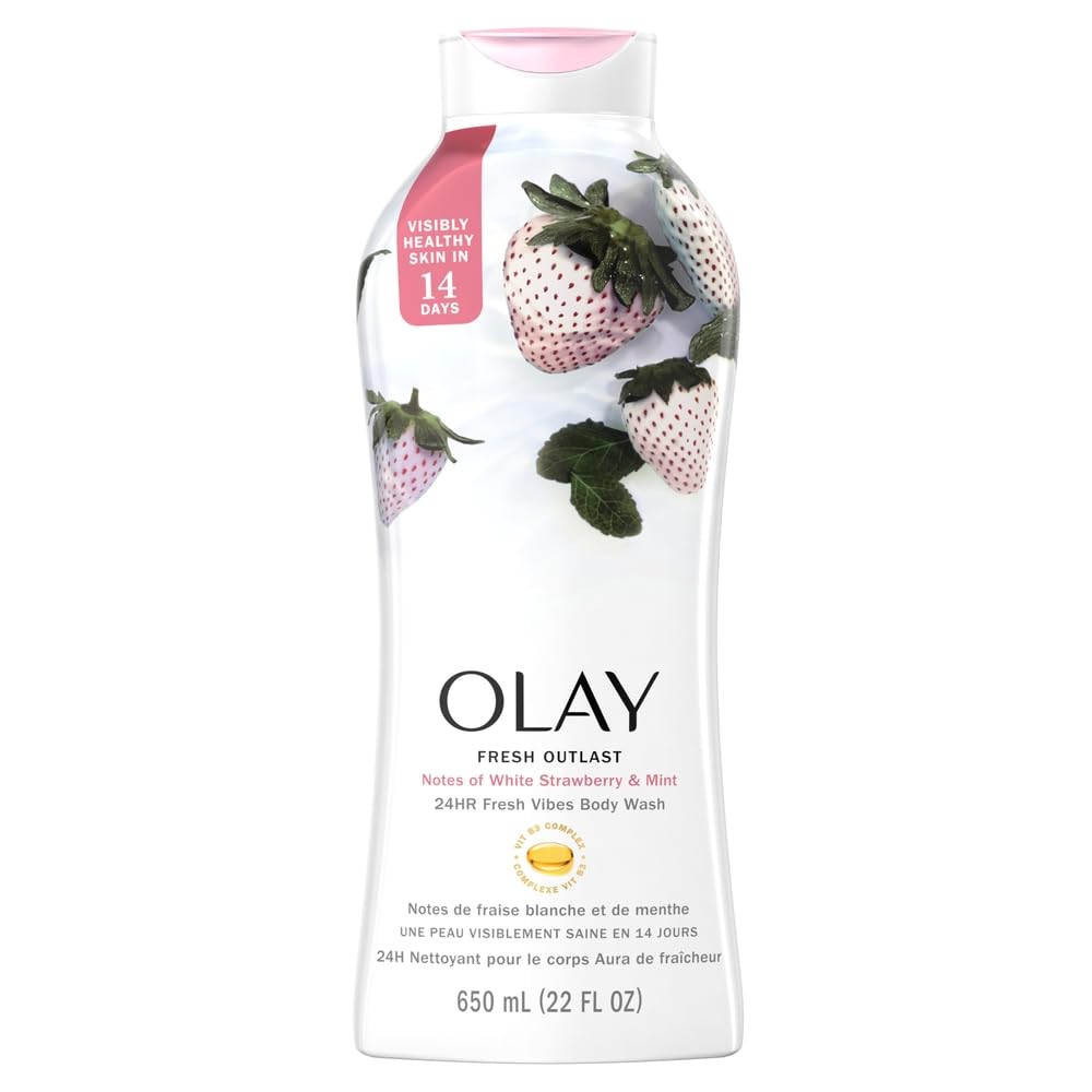 Olay Fresh Outlast Cooling White Strawberry and Mint Body Wash, 22 Fluid Ounce
