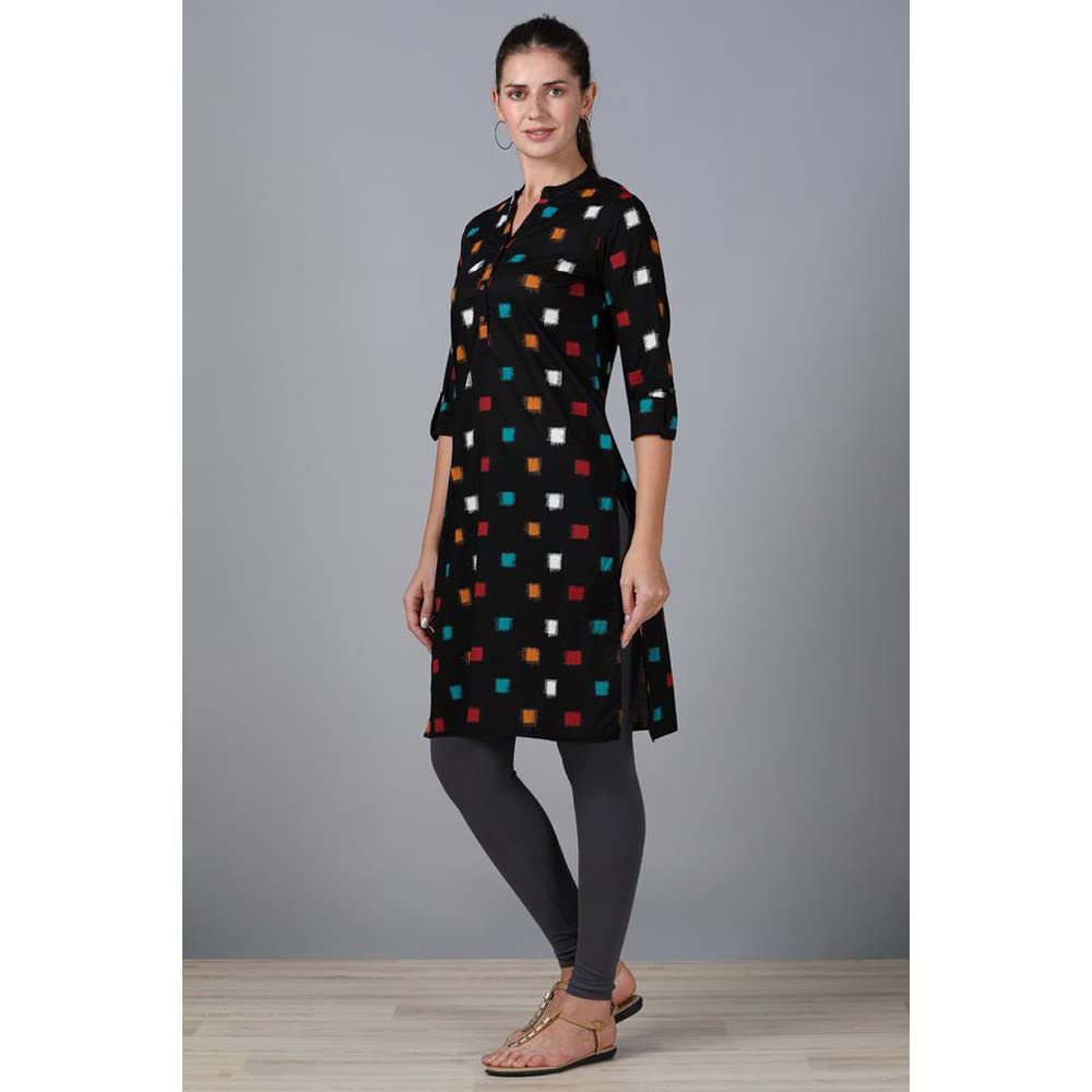 in. fuse by Shoppers Stop Mandarin Neck Printed Cotton Women Straight Fit Kurta