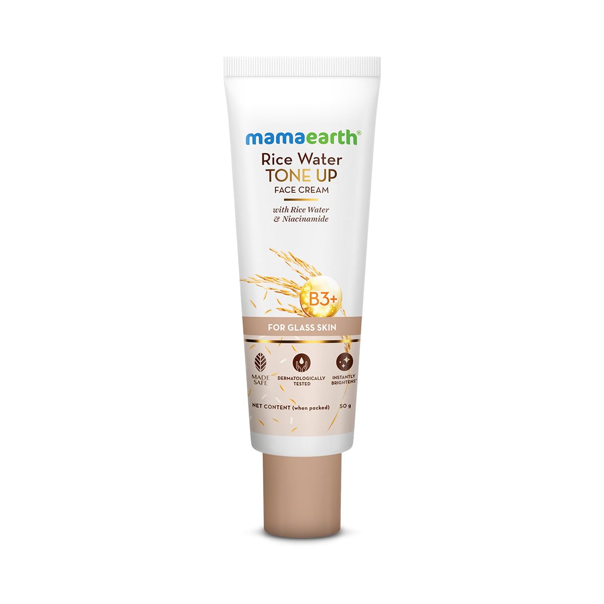 Mamaearth Rice Water Tone Up Face Cream with Rice Water & Niacinamide for Glass Skin 50g | Instantly Brightens | Even Skin Tone | Adds Glow | All Skin Types | Korean Rice Tone Up