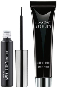 Lakmé Absolute Shine Liquid Eye Liner, Black, Long Lasting Shimmery Liner, 4.5ml & Absolute Blur Perfect Matte Face Primer, Peach, 10g