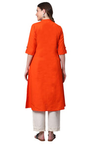 Pistaa's  Women Cotton Printed Cut Regular Kurta Orange M