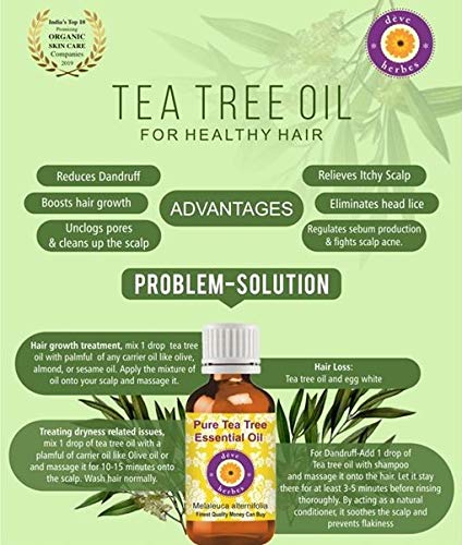 Deve Herbes Tea Tree Essential Oil (Melaleuca alternifolia) Pure | Non-Sticky | Non-greasy | Lightweight | Men & Women | All Skin Types | Steam Distilled 10ml