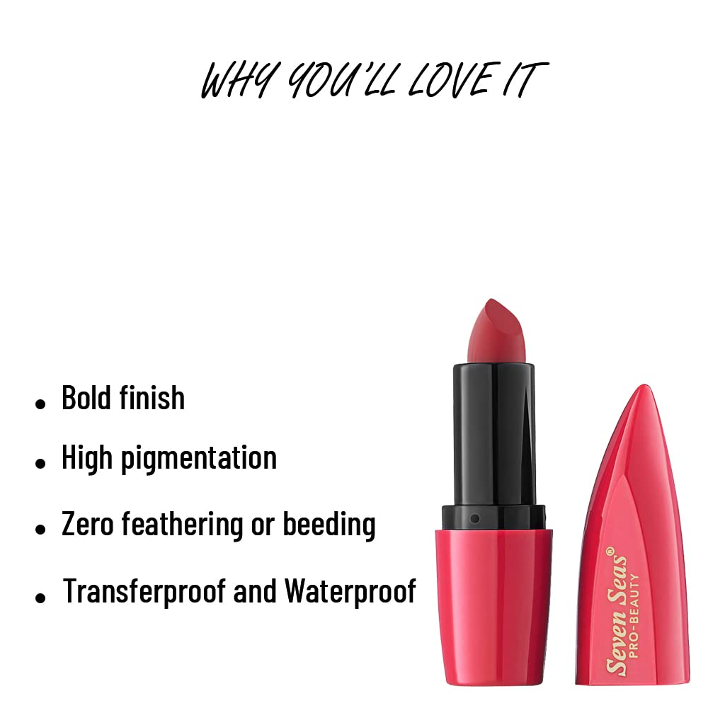 Seven Seas Ultimate Matte Full Coverage Long Lasting Lipstick | Smooth Application | Transferproof & Smudge Proof | Highly Pigemented Lipstick for Women (Rose)