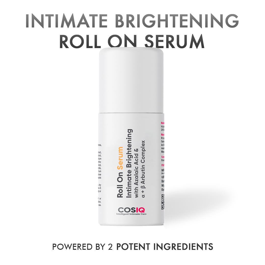 Cos-IQ Intimate Brightening Roll-On Serum | With Azelaic Acid & Alpha + Beta Arbutin Complex | For Dark Underarms, Inner Thighs, Knees & Bikini Area | Intimate Areas for Women & Men | 40ml