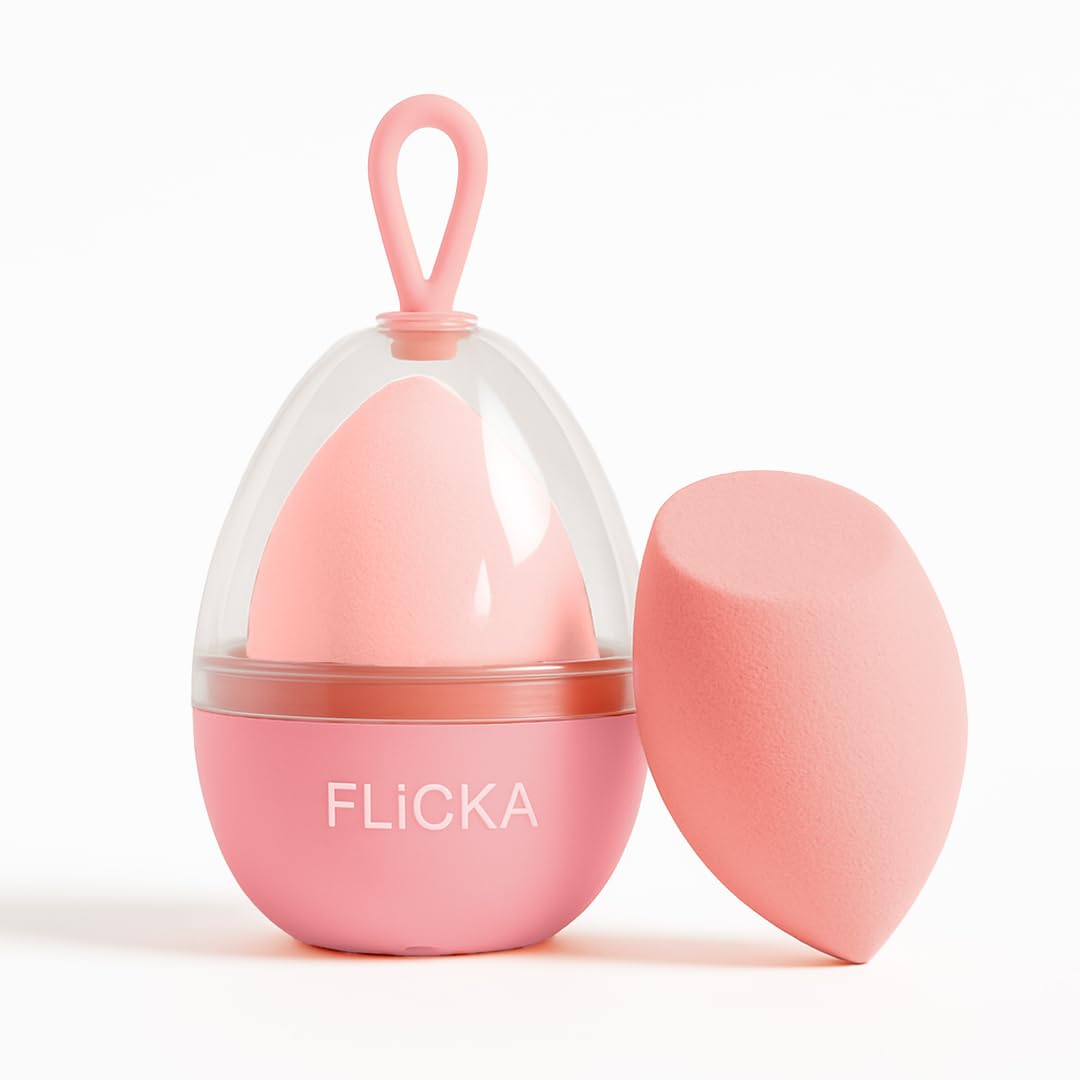 FLiCKA Beauty Blender With Case| Easy To Clean, Maintain & Store| Latex-Free Blender| Suitable for Sensitive Skin With Case For Women