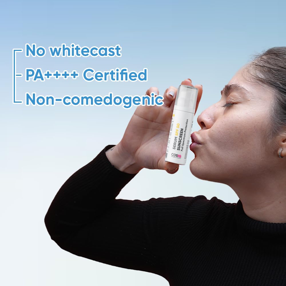 Cos-IQ Sunscreen SPF 50 Serum, PA++++ | For Oily, Dry, Acne-prone Skin |Ultra Lightweight Texture |Non-Greasy |No White Cast |Broad Spectrum Protection & Blue Light Protection | For Men & Women | 30ml