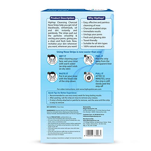 Hip Hop Skincare Charcoal Nose Strips for Men - Blackhead Remover (3 Strips), blue