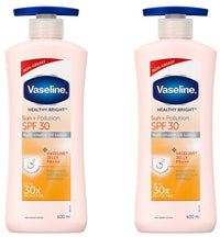 Vaseline Healthy Bright Sun Protection Body Lotion SPF 30 400 ml, Daily Moisturizer for Dry Skin, Gives Non-Greasy Glowing Skin - For Men & Women (Pack of 2)