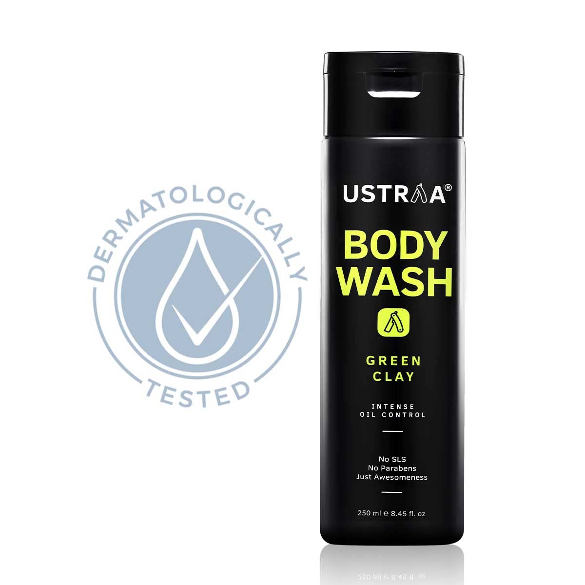 Ustraa Body Wash-Green Clay - 2 x 250 ml - Intense Oil Control - Removes Excess Oil, No post-shower Dryness, Intense Foaming without Sulphates (Set of 2)