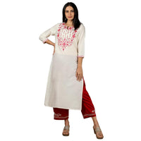Kashish Women's  Viscose Embroidered Round Neck Straight Fit Kurta