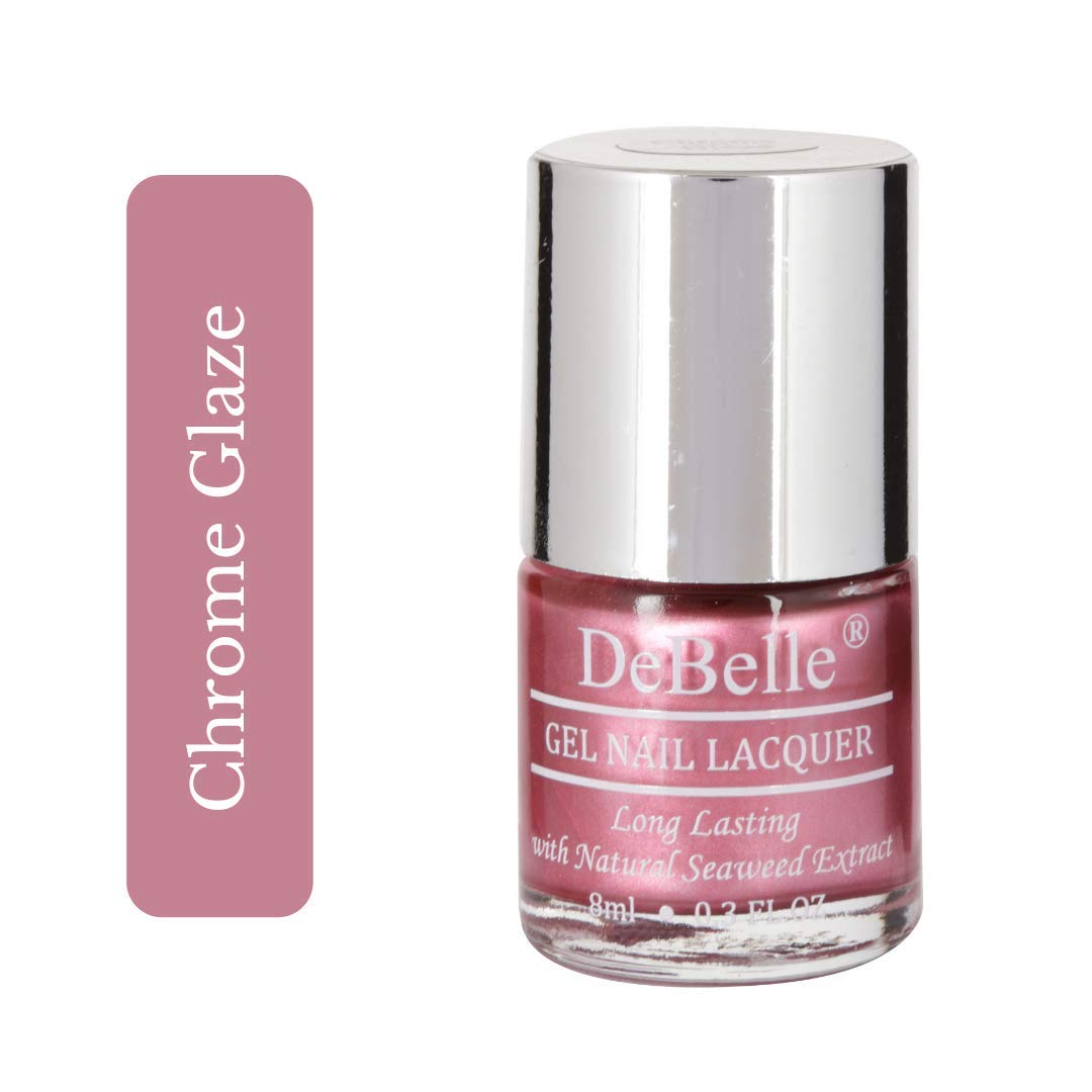 DeBelle Gel Nail Polish Chrome Glaze (Metallic Pink Nail Paint)|Non UV - Gel Finish |Chip Resistant | Seaweed Enriched Formula| Long Lasting|Cruelty and Toxic Free| 8ml