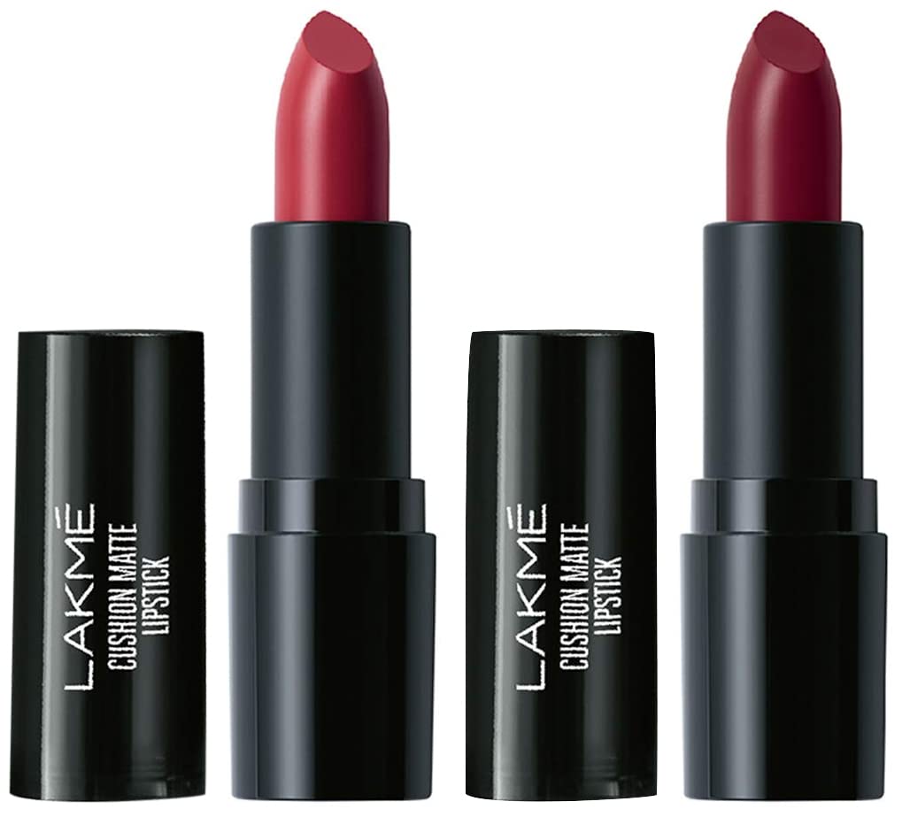 Lakmé Cushion Matte Lipstick, Red Wine, 4.5 g & Lakmé Cushion Matte Lipstick, Burgundy Bloom, 4.5 g