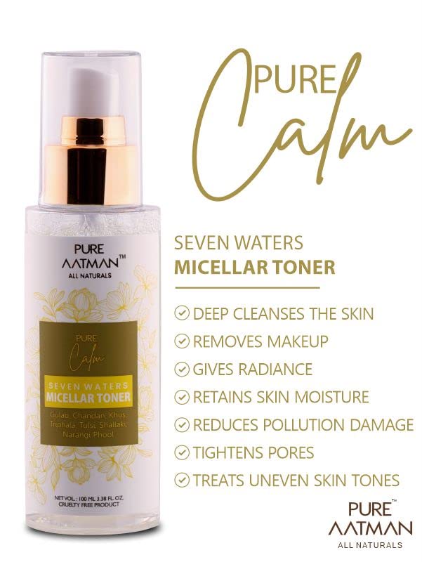 PURE AATMAN Seven Waters Micellar Toner | 100 ml Cleansing Water | Cleansing & Brightening