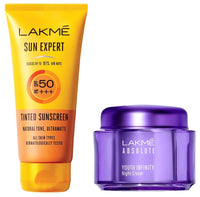 Lakmé Youth Infinity Skin Sculpting Night Creme, 50G & Sun Expert Tinted Cream for All Skin Type Sunscreen 50 Spf, 100G