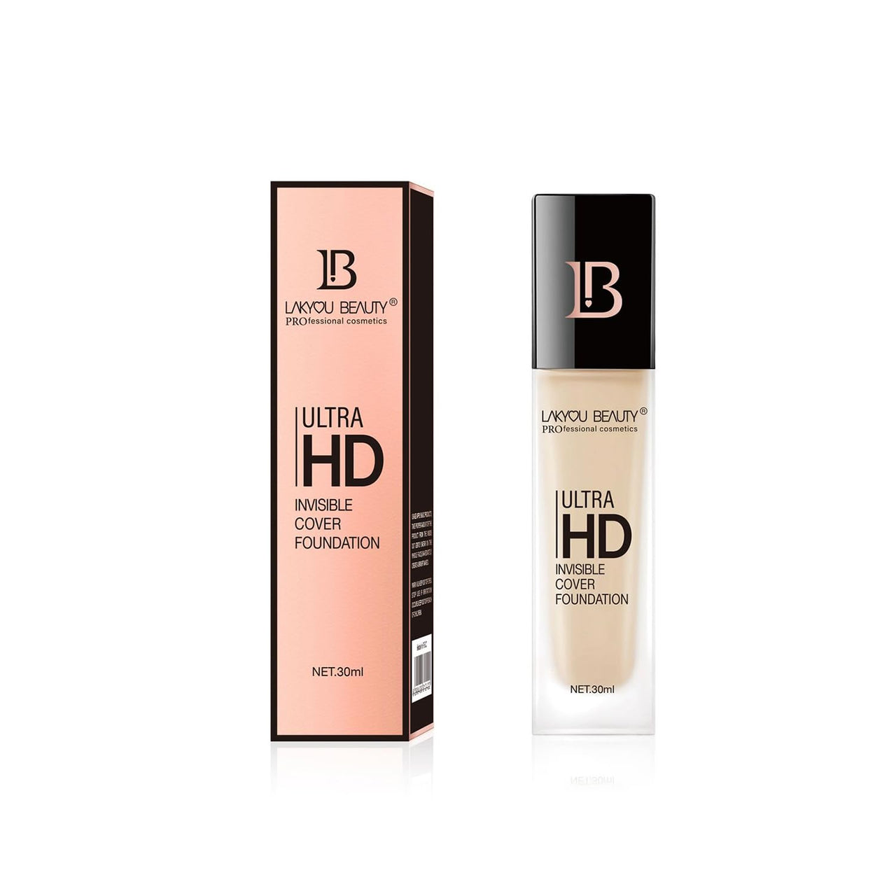 Lakyou Beauty Ultra HD Invisible Cover Foundation | Seamless Blend | High Definition Finish | Lightweight & Long-Lasting | Shade-02(Soft Ivory) | 30ml