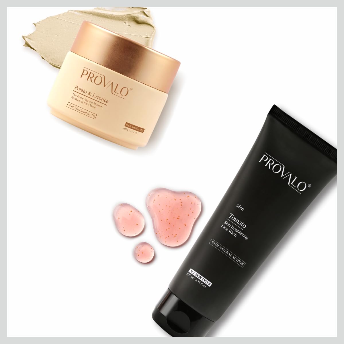 PROVALO Skin Brightening And Moisture Awakening Face Wash - Combo - 200ML | Potato & Licorice Face Mask Duo Combo For Dry & Sensitive Skin Men
