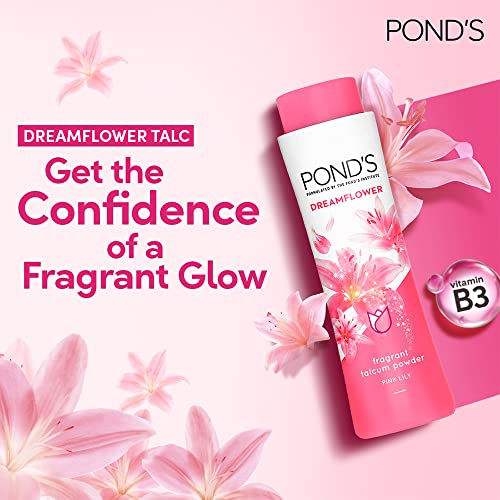 POND's Dreamflower, Pink Lily Fragrant Talcum Powder, 400G, For Long-Lasting Fragrance, With Vitamin B3, Glowing Skin, For Men & Women