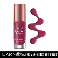 Lakmé 9 To 5 Primer + Gloss Glossy Finish Nail Colour, Lilac Link, 6 Ml And Lakmé 9 To 5 Primer + Gloss Nail Colour, Berry Business, 6 Ml