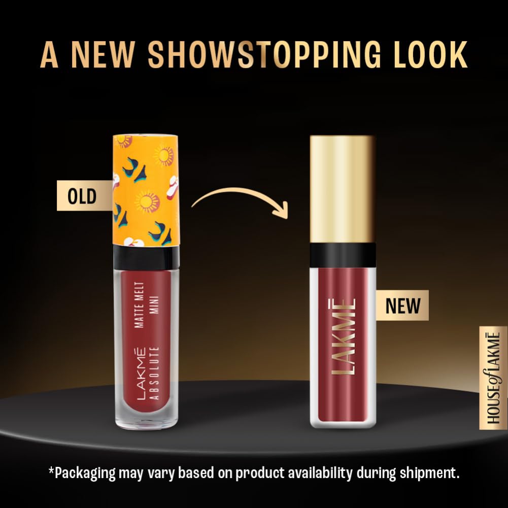 Lakmé Absolute Matte Melt Mini Liquid Lip Colour, Brown Souvenir, Velvet Matte Liquid Lipstick, Transfer Proof, Long Lasting, Lightweight, 2.4 ml