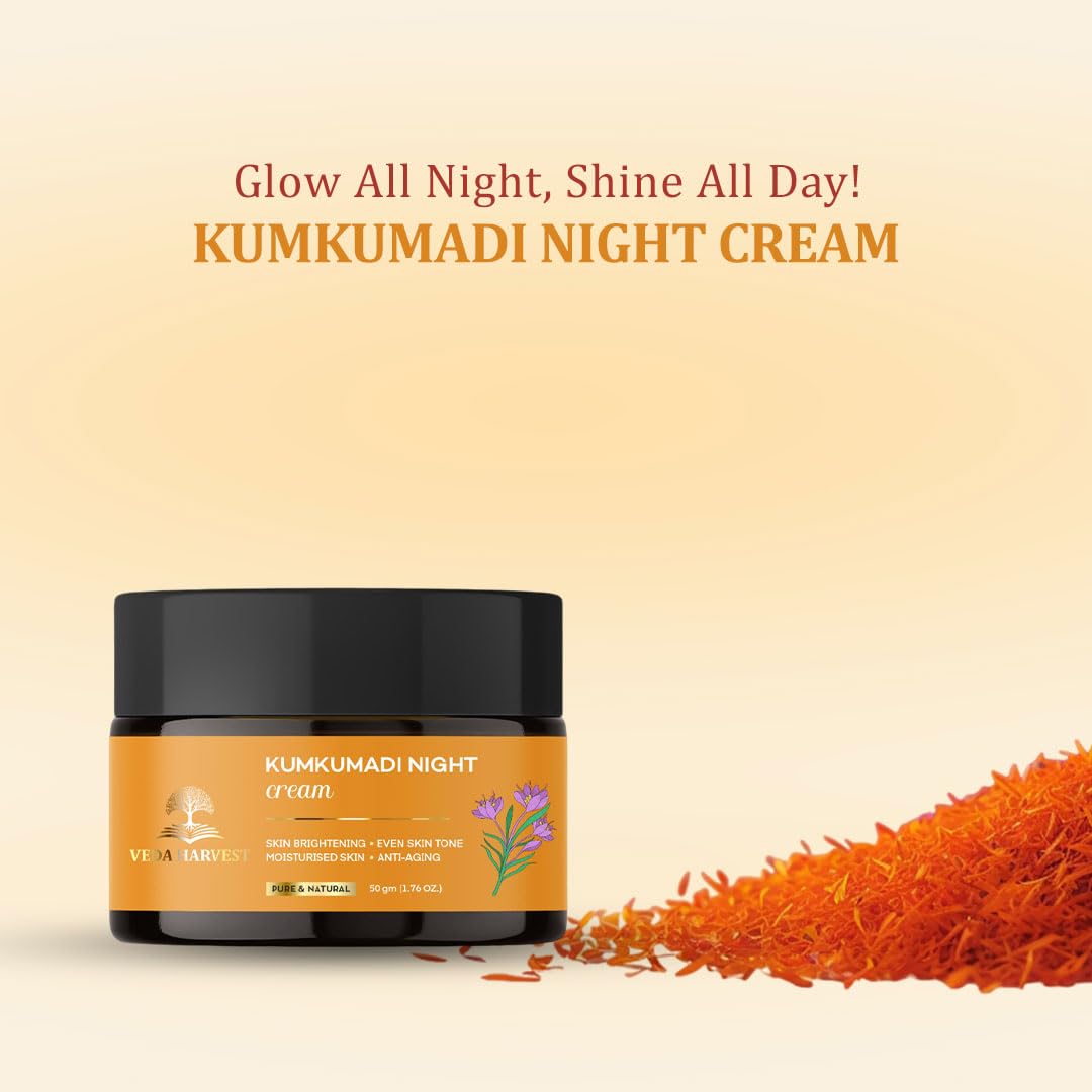Kumkumadi 24k Night Cream for glowing skin | Skin brightening | Enriched With Saffron,Haridra,Sandalwood oil & Manjistha | 50gm