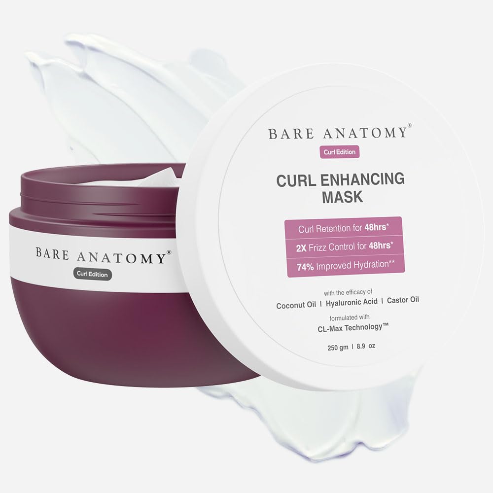 Bare Anatomy Curl Enhancing Hair Mask | Smoothens & Conditions Hair with Curl Retention & 2X Frizz Protection For 48 Hours | Coconut Oil, Hyaluronic Acid & Castor Oil | Sulphate & Paraben Free | 250g