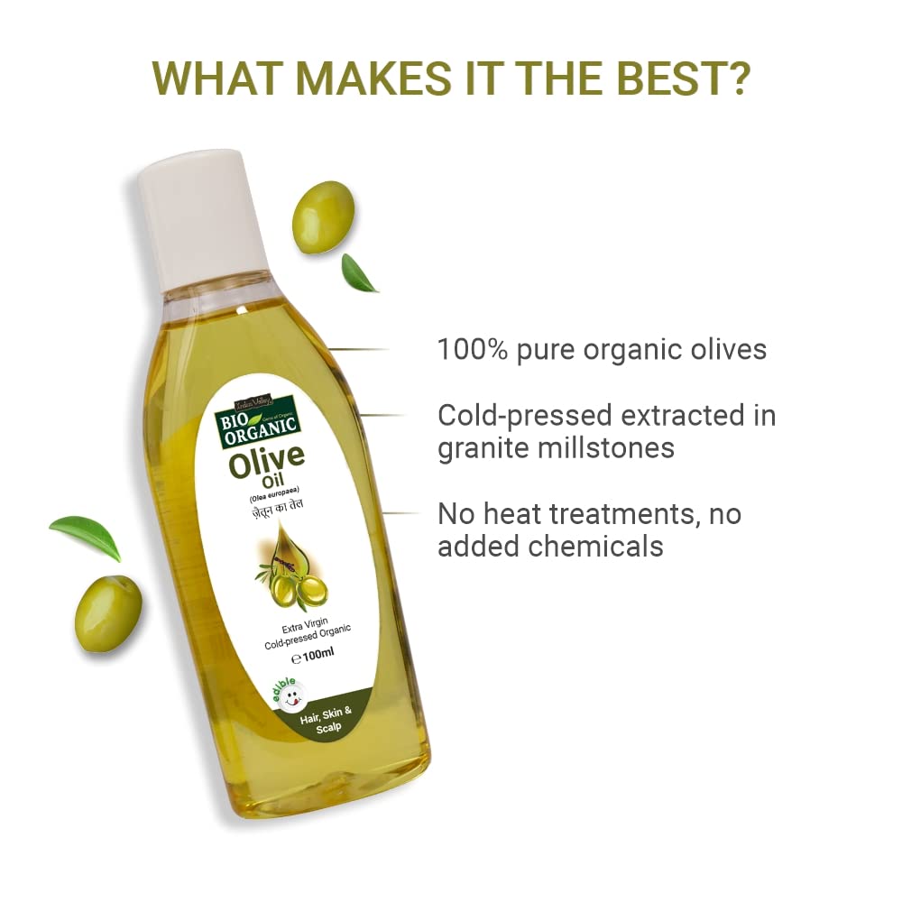 INDUS VALLEY 100% Organic Olive Oil Massage Oil & Growout Hair Oil (100ml+100ml= 200ml)