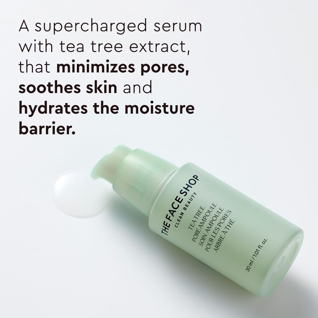 The Face Shop Tea Tree Pore Ampoule | Low-Irritant Ampule Soothes & Moisturizes Skin Deeply | Minimize Pores Size & Remove Dead Skin Cells Gently | Suitable for Acne-Prone Skin |30ml,K-Beauty