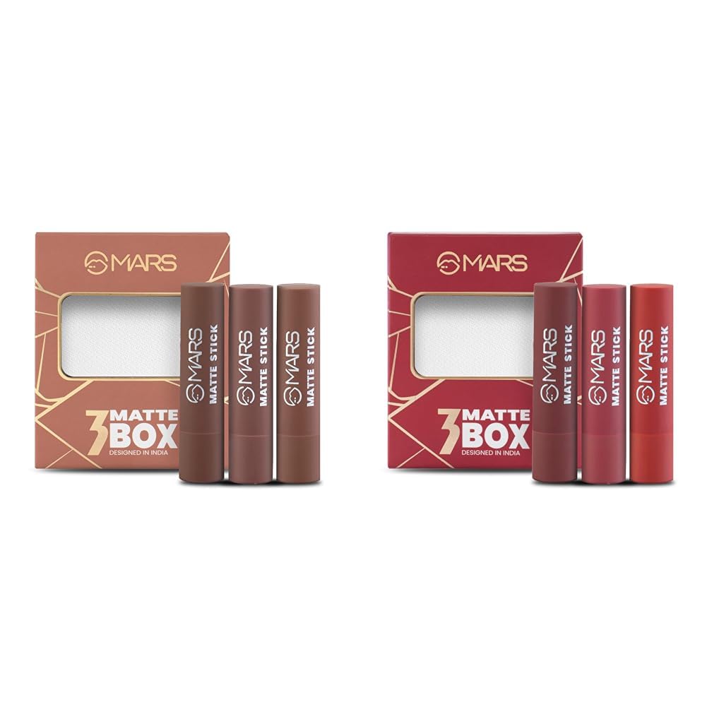 MARS Matte Box Set of 3 Lipsticks for Women (3x3.2 gm) (04-Brown) Matte Box Set of 3 Lipsticks for Women (3x3.2 gm) (01-Red & Maroon)