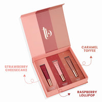 Typsy Beauty Pout & Polish Lip Balm Kit Trio | Hydrating with Peptides & Collagen | Deep Moisture with Cooling Metal Applicator | Strawberry Cheesecake, Raspberry & Caramel Toffee | 8ml