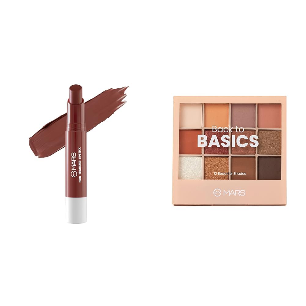 MARS Matte Super Stay Lipstick Lipstick for Women (2.6 gm) (12-SINFUL) 12 Shades Back to Basics Eyeshadow Palette with Free Applicator (14.4 gm) (Shade-02)