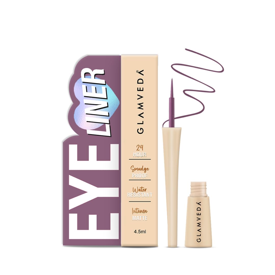 Glamveda Super Matte Liquid Eyeliner – Purple, Smudge-Proof, Waterproof, Quick Drying | 24-Hour Long Stay | Smooth Application | Bold, Clean, Smudge-Free Look