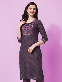 SOURBH Women's  Rayon Sequins Embroidered and Polka Dots Printed Straight Fit Kurti Only 2XL Purple
