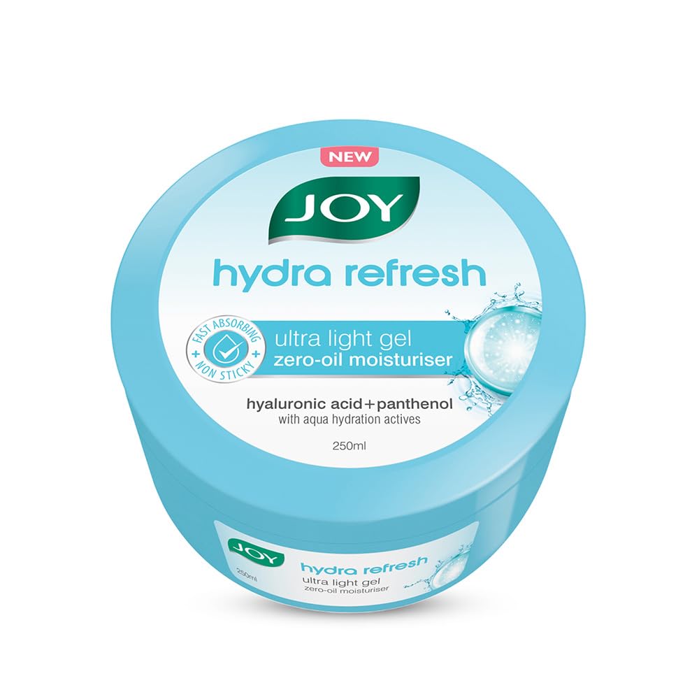 Joy Hydra Refresh Ultra-Light Gel | 48 Hours Hydration | Oil Free Moisturiser | with Hyaluronic Acid | Super Light Gel for Oily, Dry & Combination Skin | For Face & Body, 250ml